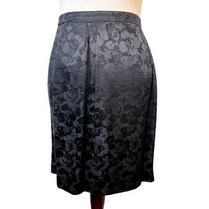 Vintage 100& Silk Pencil Skirt Floral Print Career‎ Wear Black Size 16